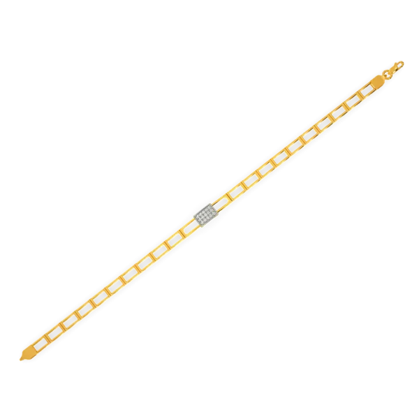 Openwork Square Link Design and Diamond-Studded Gold Men's Bracelet - Image 3