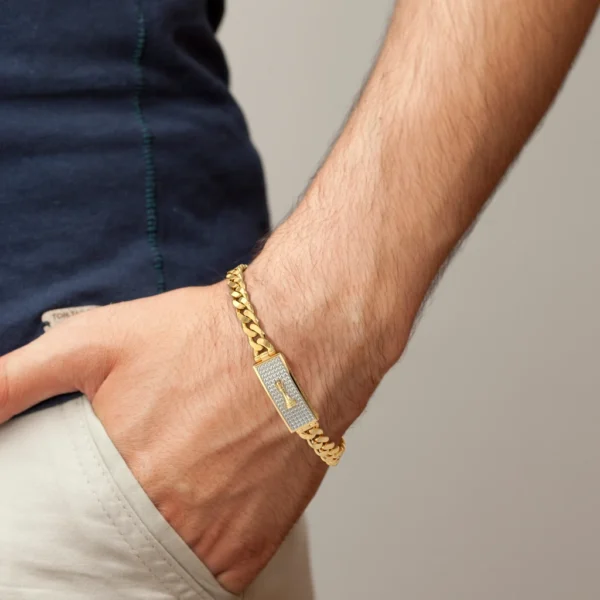 Luxurious Men's Gold Lab Diamond Bracelet with Chess Rook Design - Image 2