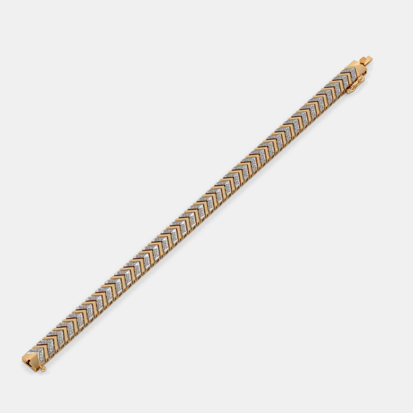 Chevron-Patterned Gold Men's Bracelet with Lab Diamond Accents - Image 3