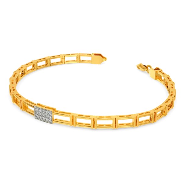 Openwork Square Link Design and Diamond-Studded Gold Men's Bracelet - Image 5