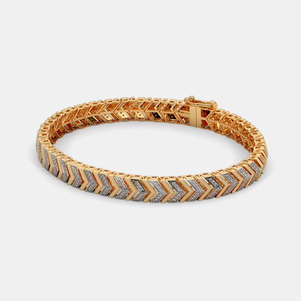 Chevron-Patterned Gold Men's Bracelet with Lab Diamond Accents - Image 4