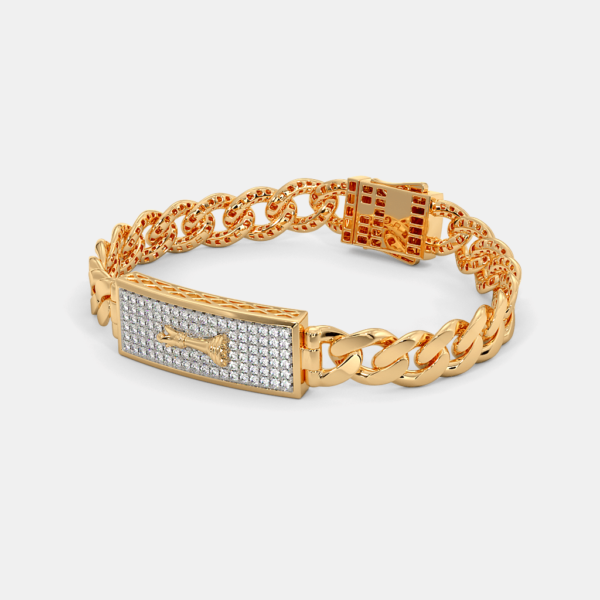 Luxurious Men's Gold Lab Diamond Bracelet with Chess Rook Design - Image 4