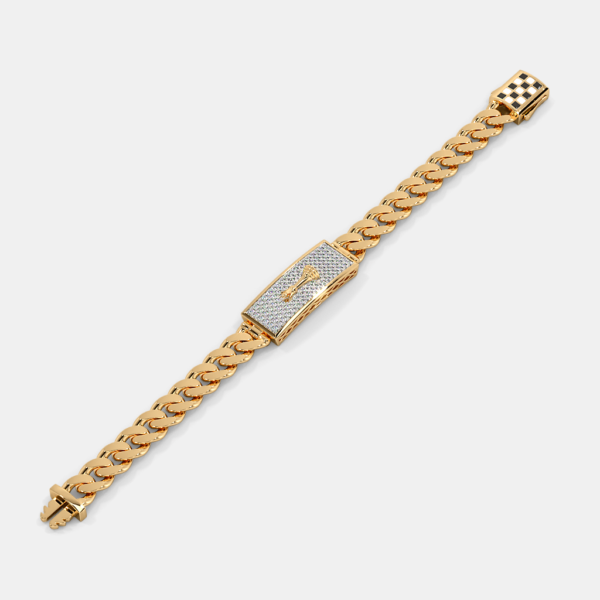 Luxurious Men's Gold Lab Diamond Bracelet with Chess Rook Design - Image 3