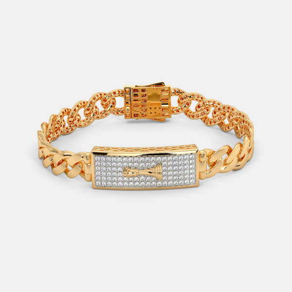 Luxurious Men's Gold Lab Diamond Bracelet with Chess Rook Design